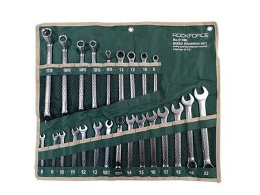 Набор ключей универсальный 24пр,комбинированные 13пр(8-22мм)накидные75гр(8х10-17х19мм)разрезные 2пр(10х12,11х13мм)трещоточные 4 пр(8-13мм) на полотне RockForce##Rock FORCE RF-5148R