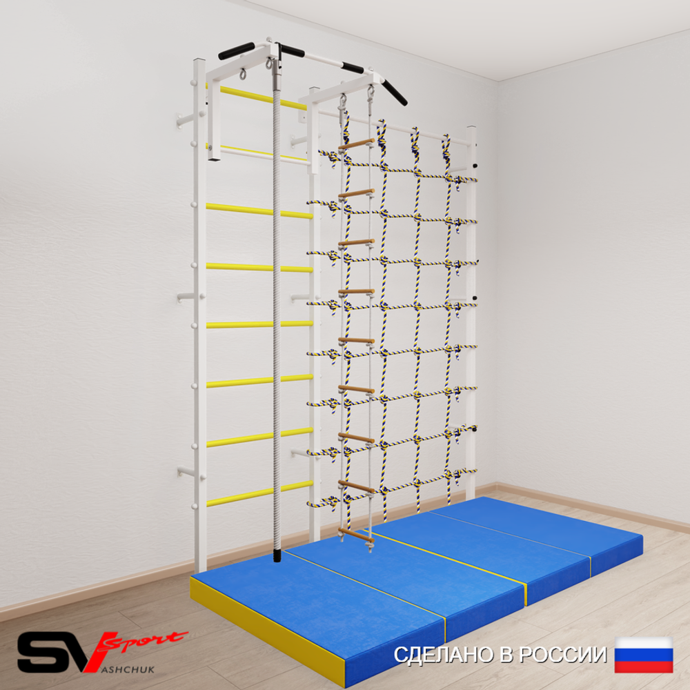 Шведская стенка Sv Sport 51440 (Турник стандарт/Канат/Лестница/Мат 2м/Канатный лаз)