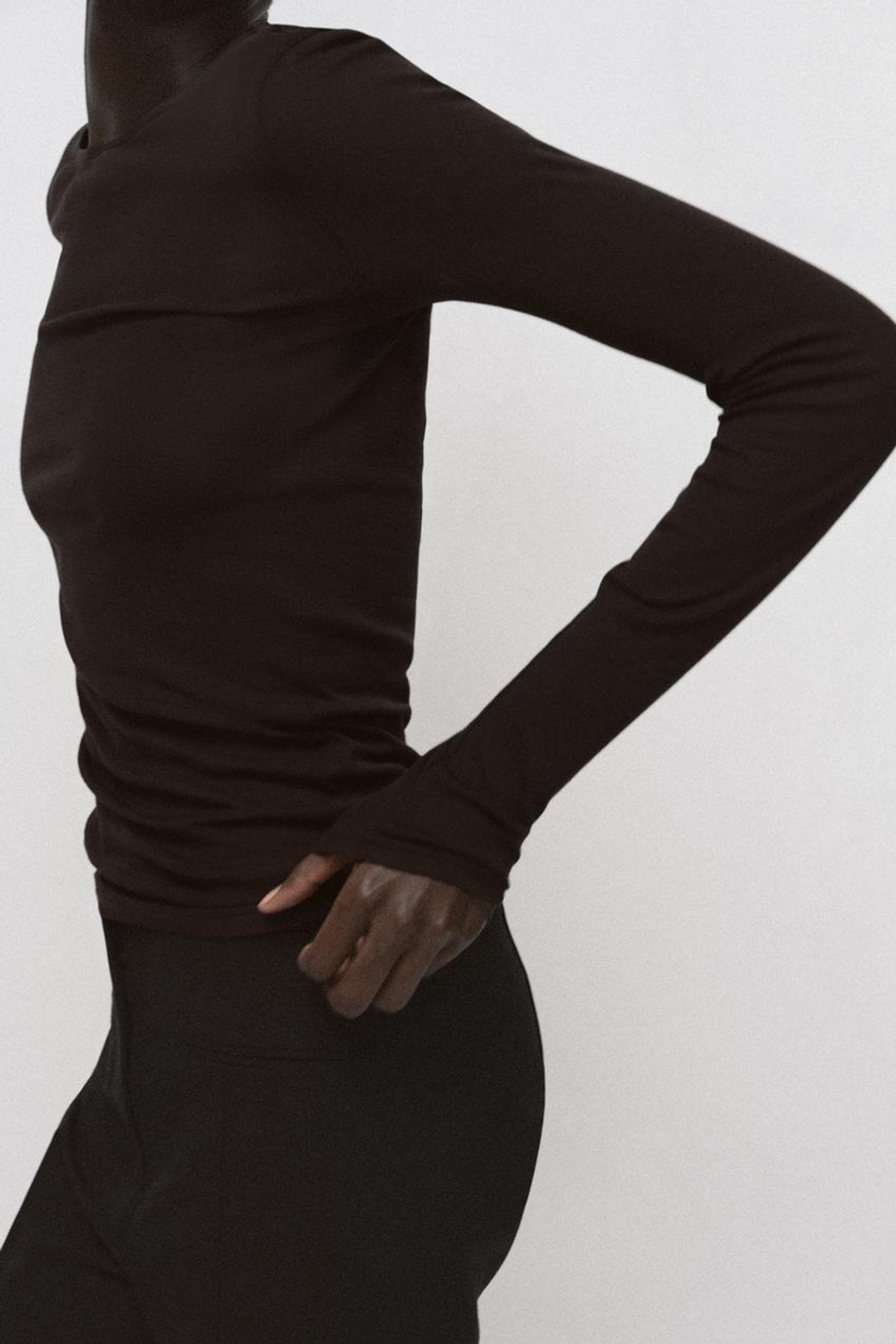 ZARA ФУТБОЛКА SUPIMA® С ДЛИННЫМИ РУКАВАМИ, ШОКОЛАДНЫЙ