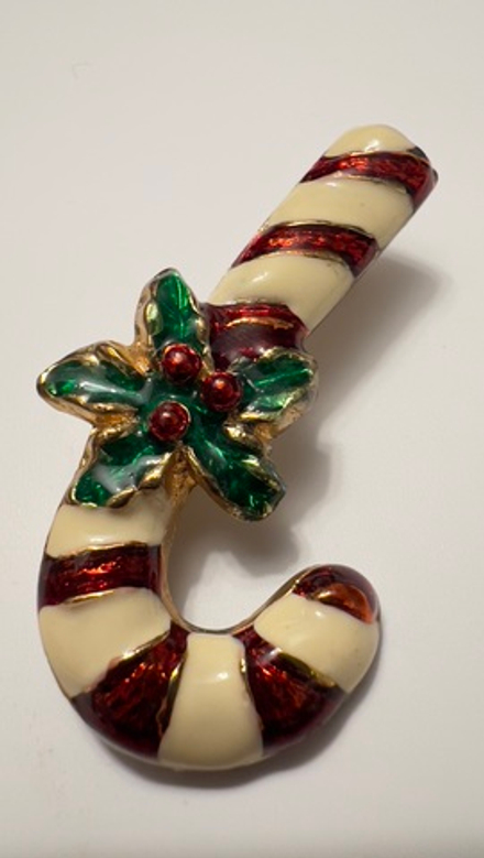 Новогодняя брошь карамельная трость