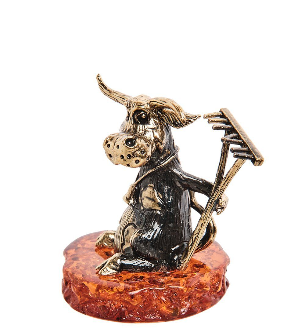 Народные промыслы AM-2828 Фигурка «Бык селянин» (латунь, янтарь)