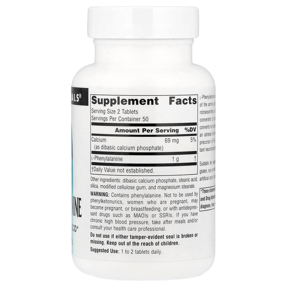 Source Naturals, L-фенилаланин, 500 мг, 100 таблеток (250 мг в 1 таблетке)