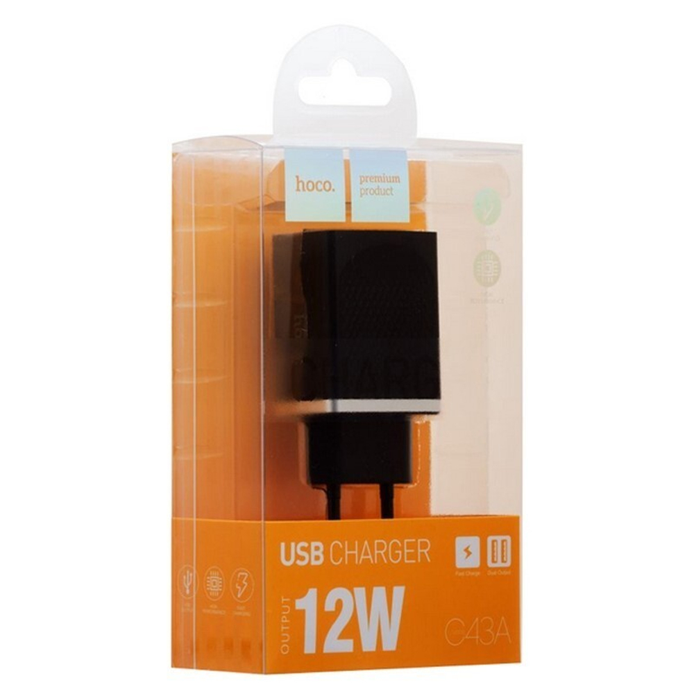 Сетевой адаптер питания HOCO C43A 2USB 2.4A (черный)