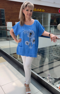 Комбинированная футболка-туника с изображением одуванчиков