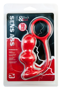 Анальная втулка Black & Red by TOYFA с эрекционным кольцом, водонепроницаемая, силикон, красная, 10