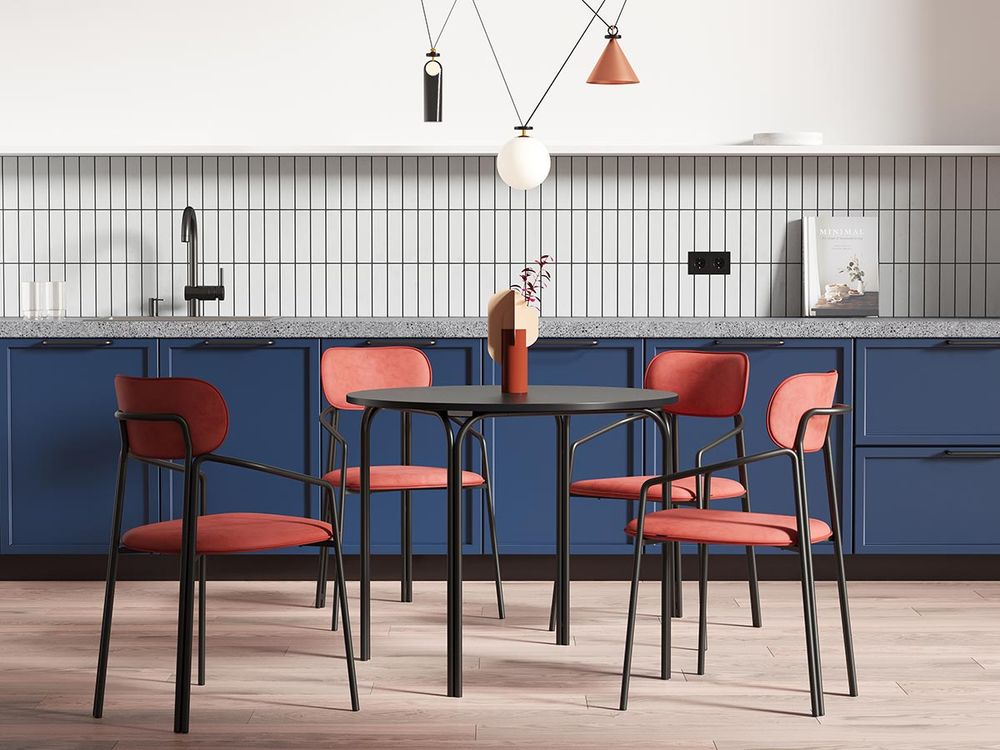 Стул Ror, Round, велюр, черный/темно-красный