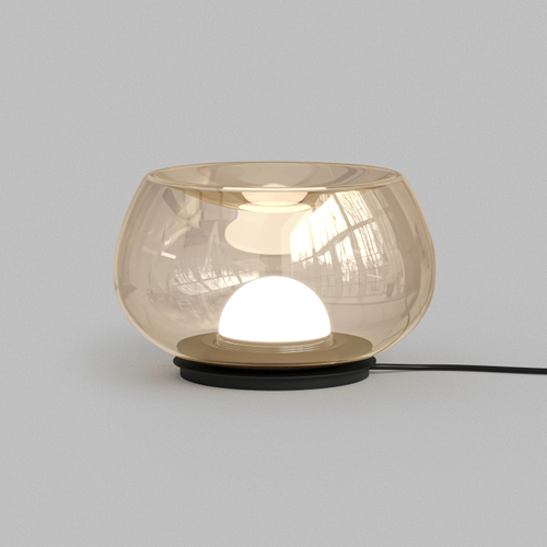 Настольная лампа FLOA, 8 Вт, 3000К, ?220 мм, металл, стекло, черный, янтарный