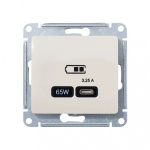 GLOSSA USB РОЗЕТКА тип-C 65Вт высокоскор.заряд. QC, PD, механизм, БЕЖЕВЫЙ