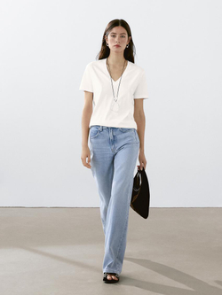 Massimo Dutti Футболка из 100% хлопка с V-образным вырезом, белый