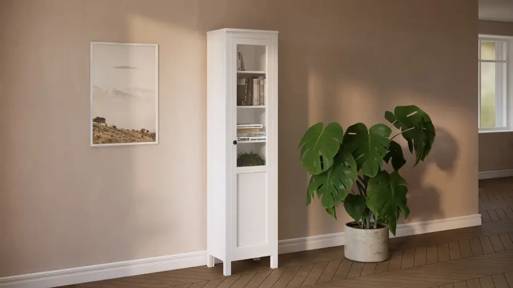 Шкаф-витрина стекло/панель - аналог IKEA HEMNES / ХЕМНЭС/ ХЕМНЕС / КЫМОР / ИКЕА 49х198х37 см, белый