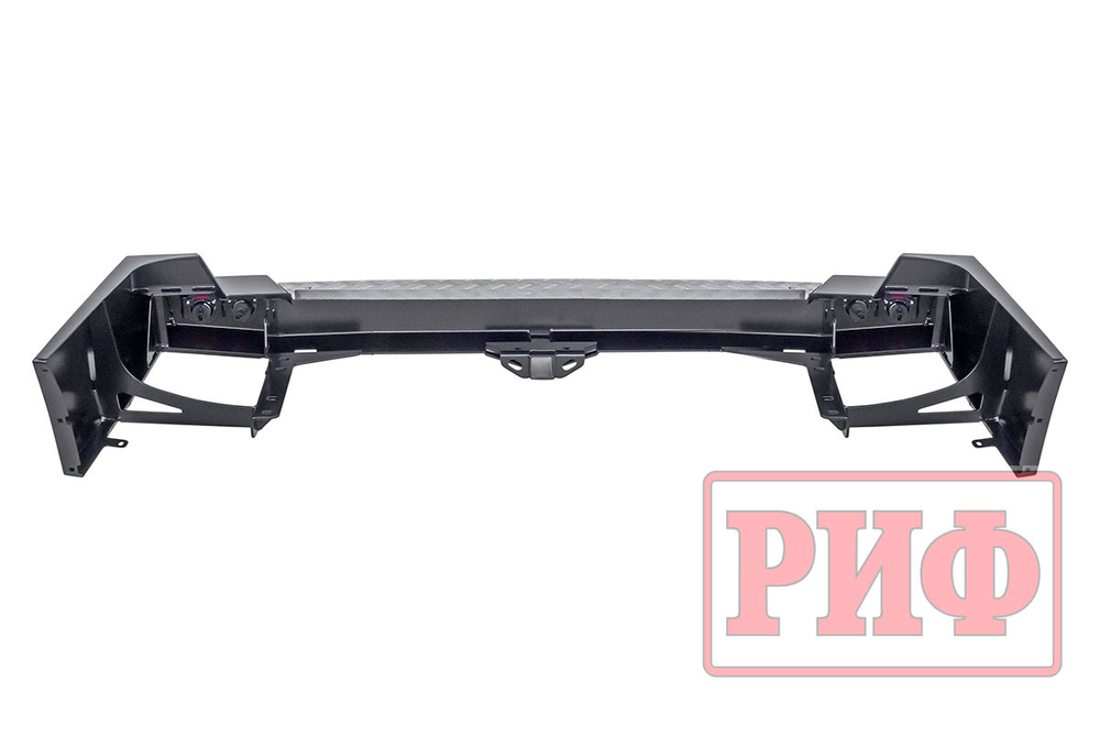 Бампер силовой задний Toyota Land Cruiser 100 с квадратом под фаркоп и фонарями РИФ