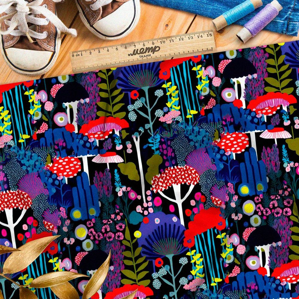 Ткань премиум атлас неоновый лес