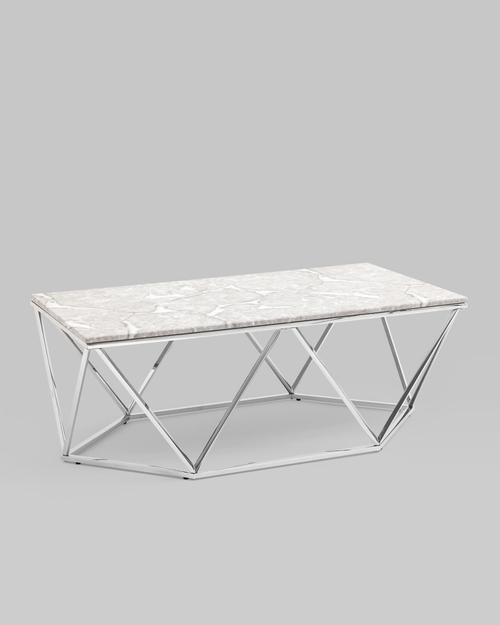 Журнальный столик Авалон 122*66 серый мрамор сталь серебро