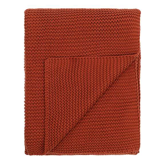 Плед из хлопка жемчужной вязки терракотового цвета из коллекции essential, 130х180 см