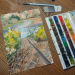 Картина авторская акварельная в паспарту 30х40 см на стену для интерьера "Ореховно"