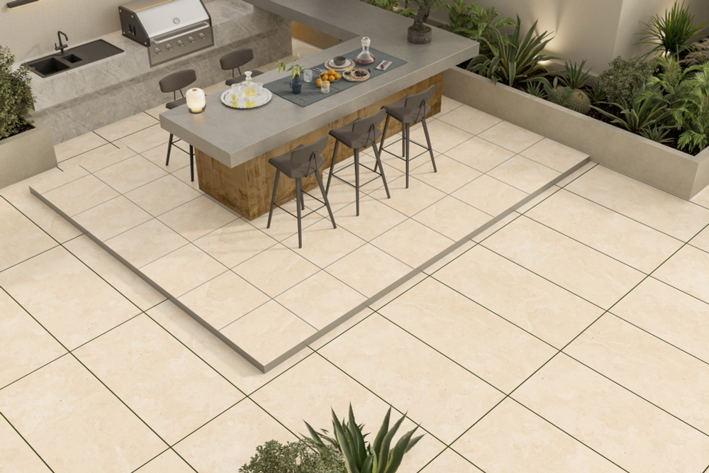 Ennface Outdoor Travertine Cross Avorio 60x60