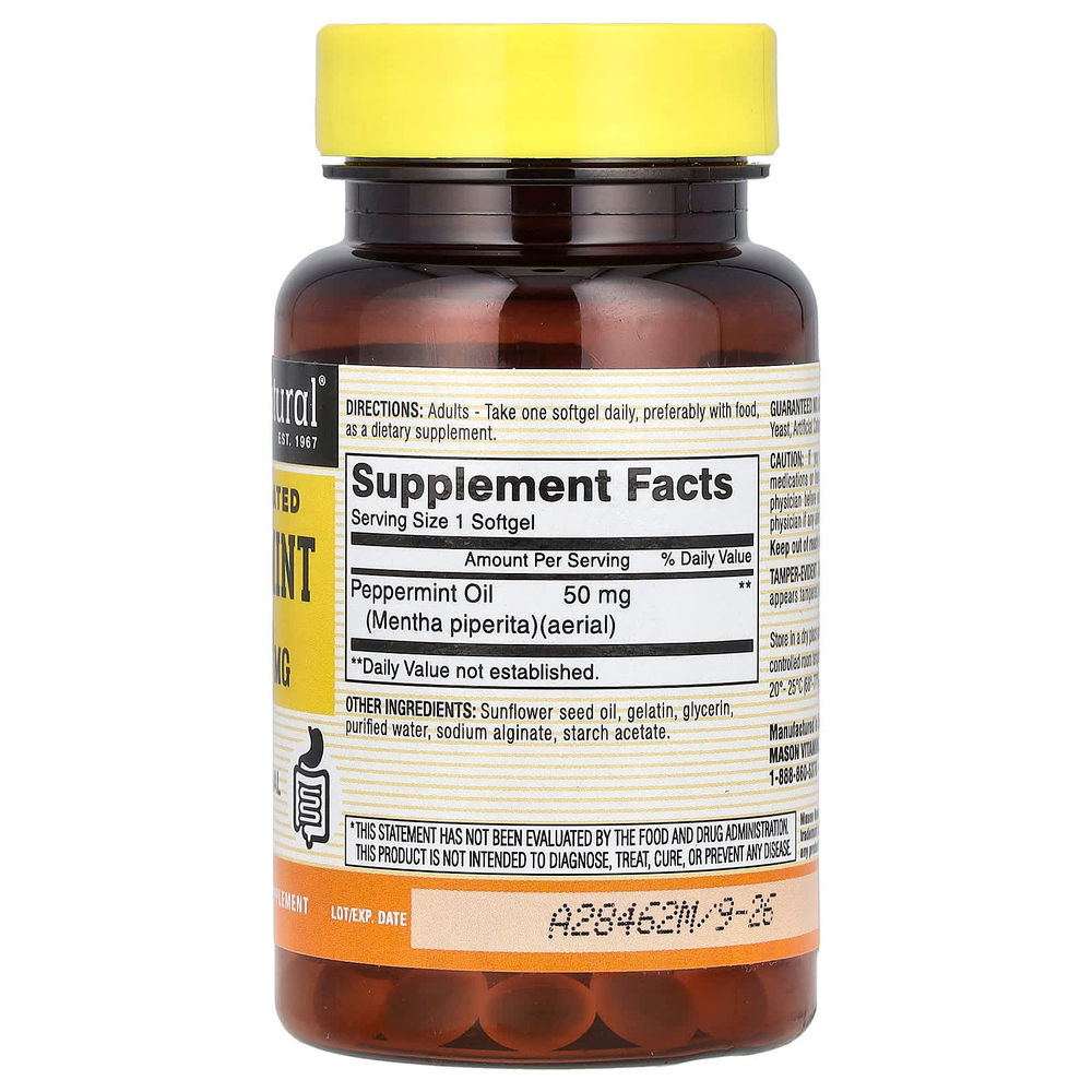Mason Natural, Масло мяты перечной, 50 мг, 90 капсул