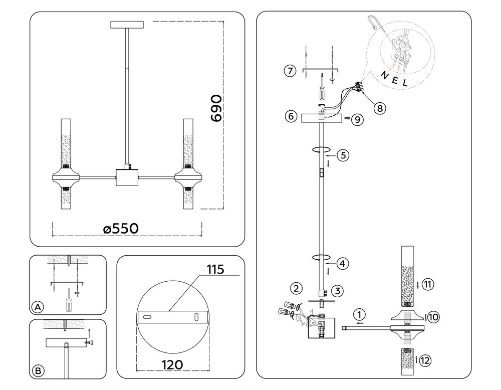 Ambrella Люстра со стеклянными плафонами на штанге Modern LH55358