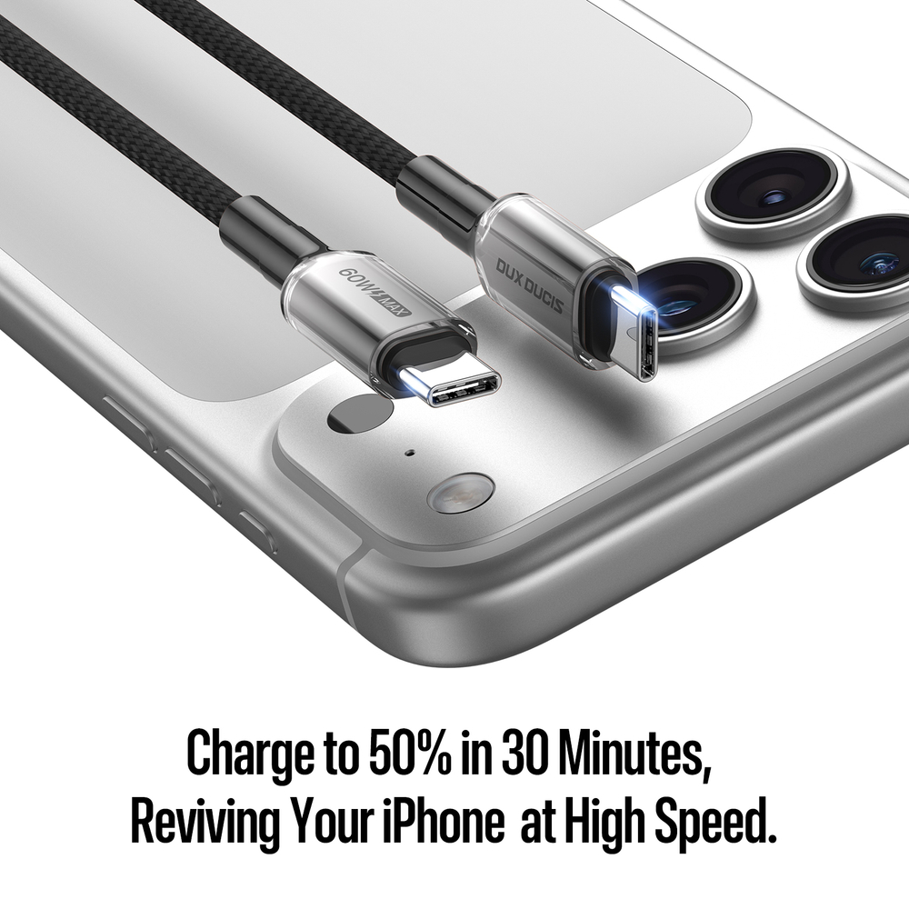 Кабель для быстрой зарядки 60W в тканевой черной оплетке длина 100см (1м) с разъемом Type C на Type C, серия WLCM Series от Dux Ducis