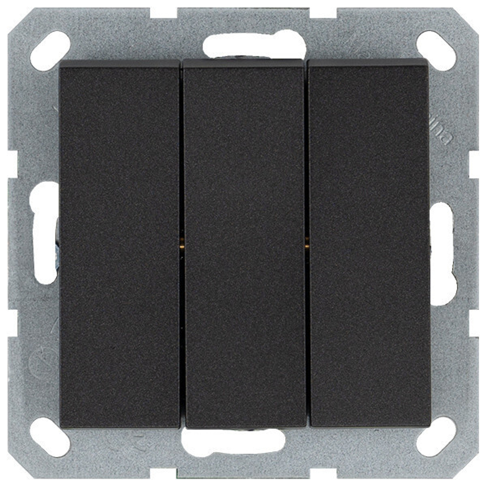 Выключатель трехклавишный 10A 250V~ с накладкой, цвет Антрацит