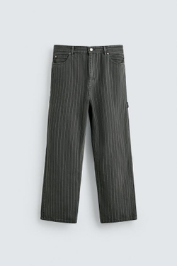 ZARA БРЮКИ BAGGY FIT В ТОНКУЮ ПОЛОСКУ, СЕРЫЙ/СИНИЙ