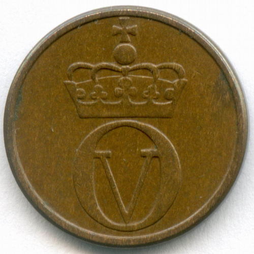 1 эре 1966 год. Норвегия (Улаф V). Белка. Бронза, диаметр 16 мм. XF