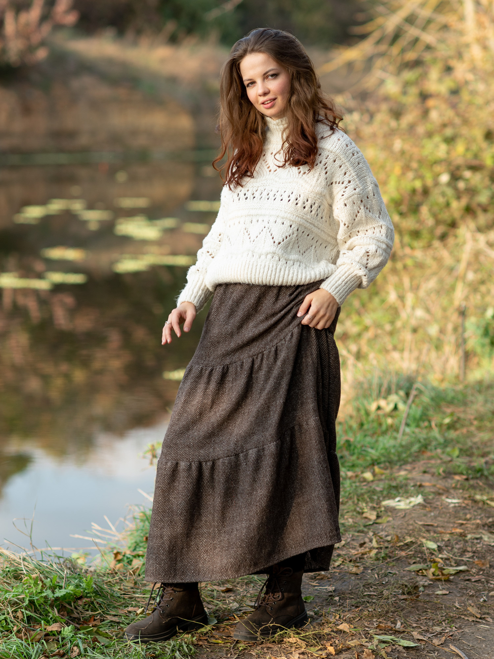 Длинная шерстяная юбка (коричневый)