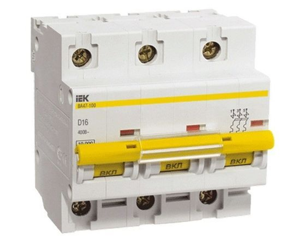 Автоматический выключатель 3-пол. 100А тип С 10кА серия ВА 47-100 IEK (ИЭК) MVA40-3-100-C