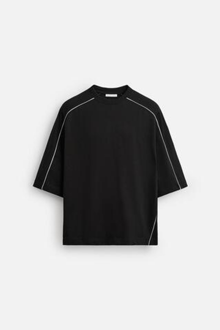 ZARA ТОЛСТОВКА С КОНТРАСТНОЙ ОТДЕЛКОЙ, ЧЕРНЫЙ
