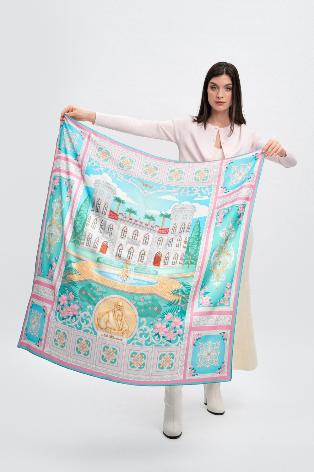 Платок «Романтическая Александрия» 100% шёлк, голубой