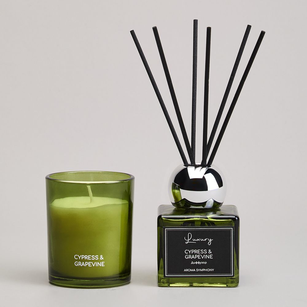 НАБОР АРОМАТИЧЕСКИЙ "LUXURY" СВЕЧА В СТАКАНЕ 6*7,5 СМ И ДИФФУЗОР 70 МЛ CYPRESS&GRAPEVINE