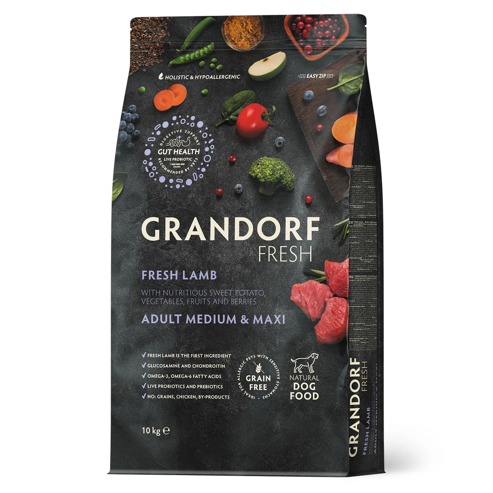 Grandorf Fresh Dog potato корм сухой беззерновой для собак средних и крупных пород ягненок, батат