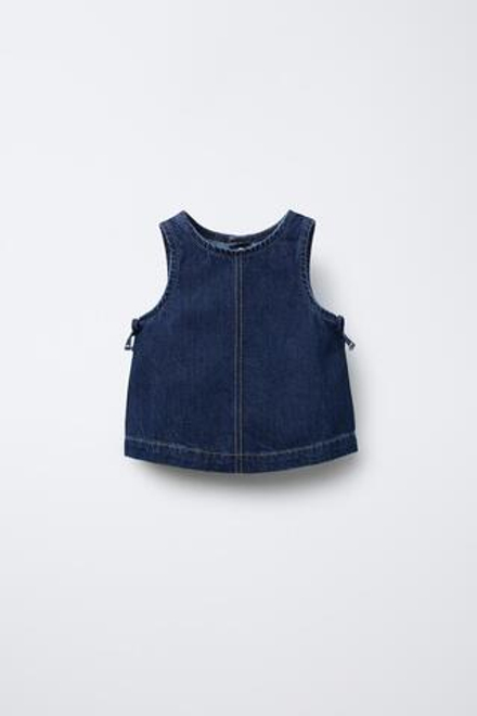 ZARA ДЖИНСОВЫЙ ТОП С БАНТАМИ, СИНИЙ