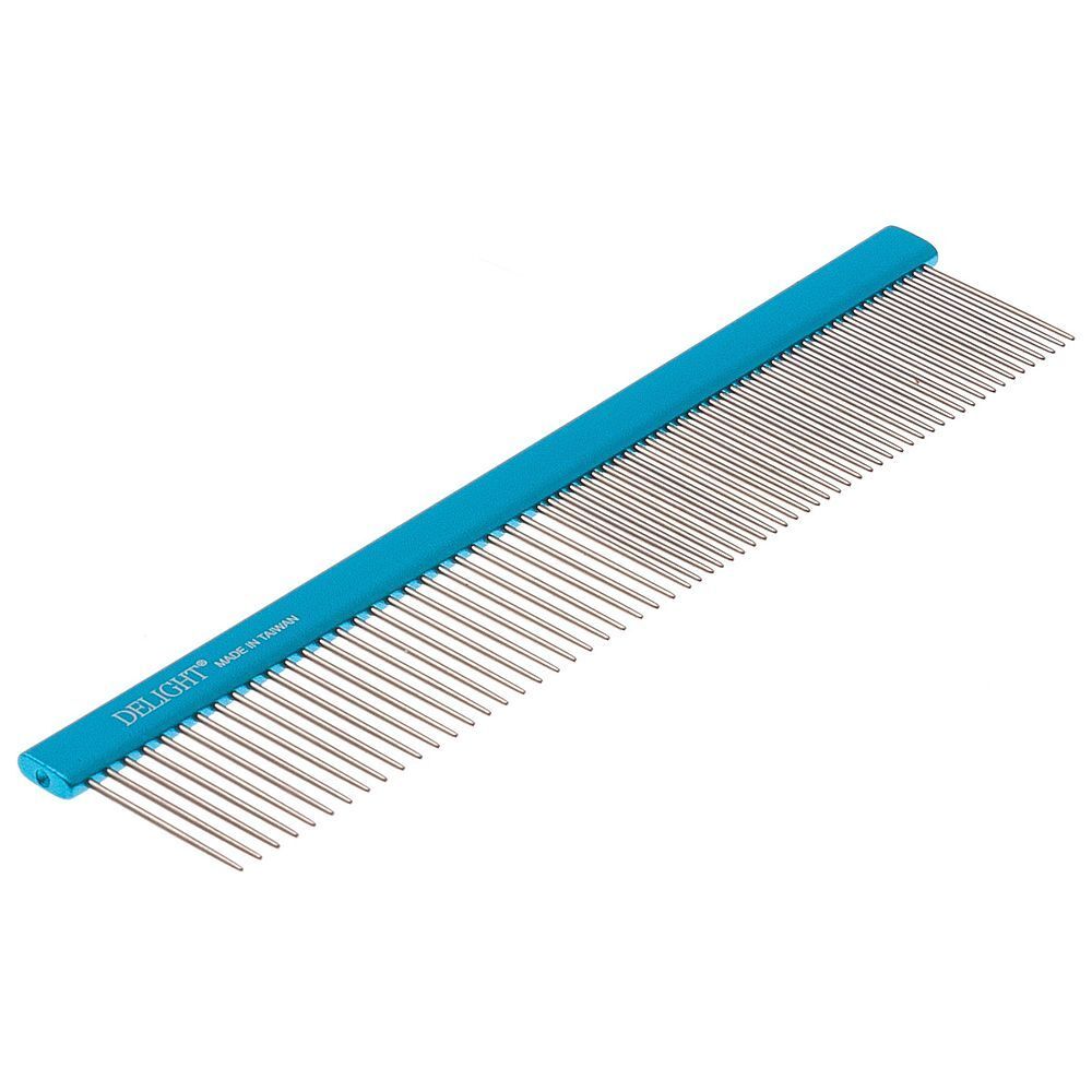 Расчёска DeLIGHT алюм. 19,5 см с плоской синей ручкой, зуб 2,8 см, 50/50  316650-6