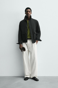 ZARA КУРТКА КЛАССИЧЕСКОГО КРОЯ С КАРМАНАМИ, ТЕМНО-ЗЕЛЕНЫЙ