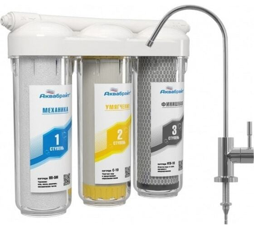 Магистральный фильтр Аквабрайт Умягчение  3-х составной с отдельным краном