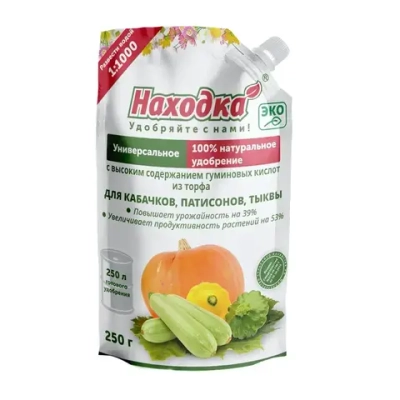 Концентрат на 250 л. ЭКО удобрение для кабачков, патисонов, тыкв из торфа на основе гуминовых кислот, в пасте, т.м. «Находка», Дой-пак 0,25 кг.