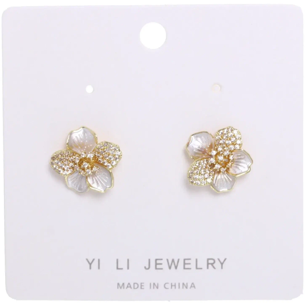 Серьги из гиппоалергенного металла со стразами «ПАЛУМНА», лилия, цвет золото и серебро, 1,3-dсм