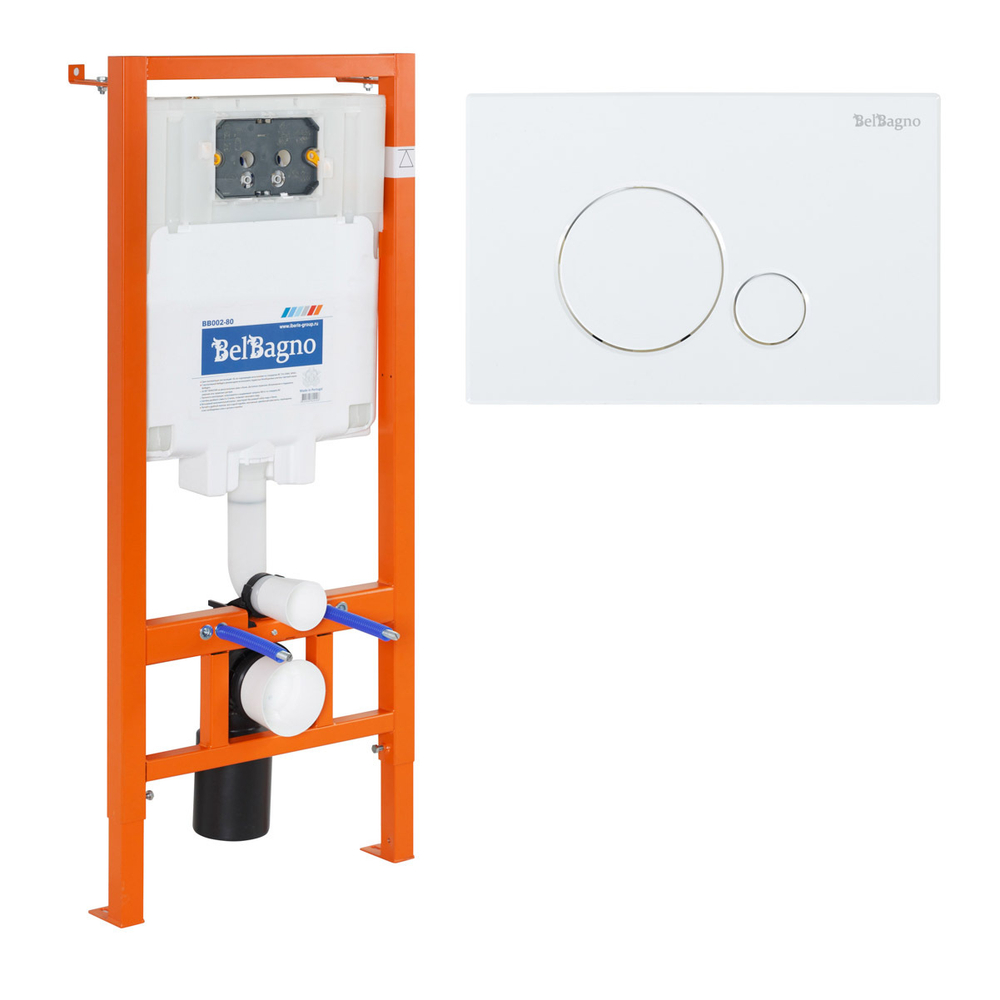Инсталляция для подвесного унитаза BelBagno BB002-80/BB014-SR-BIANCO с панелью смыва, белый глянцевый