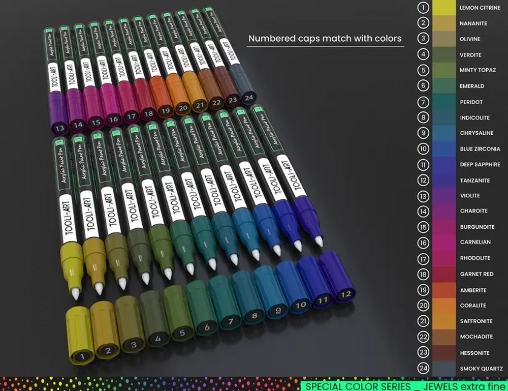 (Jewel) Tooli-Art 24 Acrylic Paint Pens 0.7mm Extra Fine