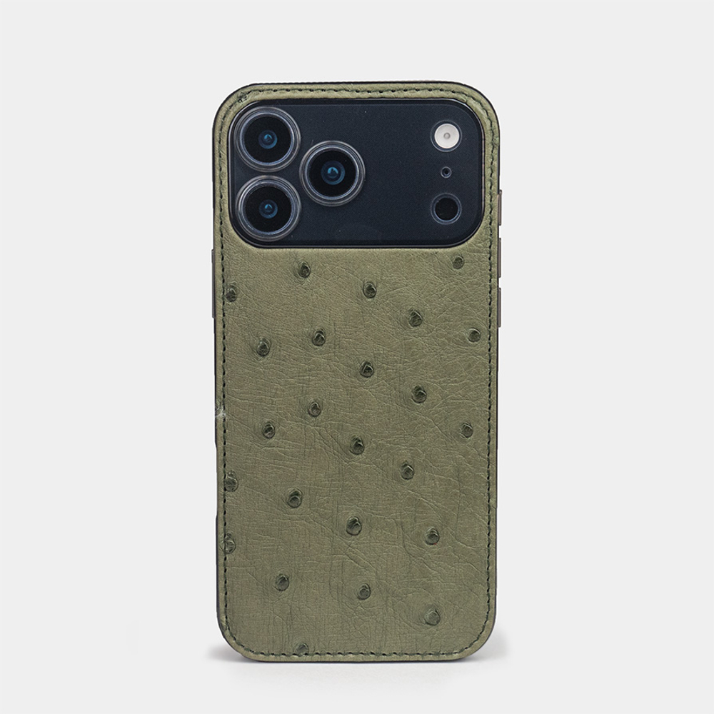Чехол-накладка для iPhone 17 Pro из кожи страуса, зеленого цвета
