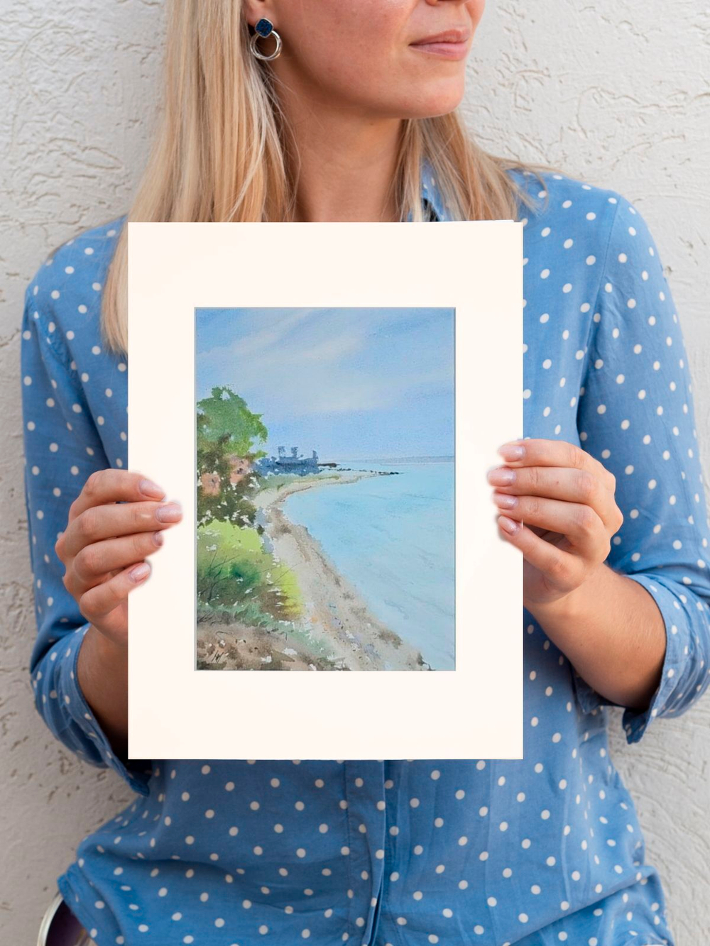 Картина авторская акварельная в паспарту 21х30 см "Вид на морской порт со смотровой площадки Богудонии"