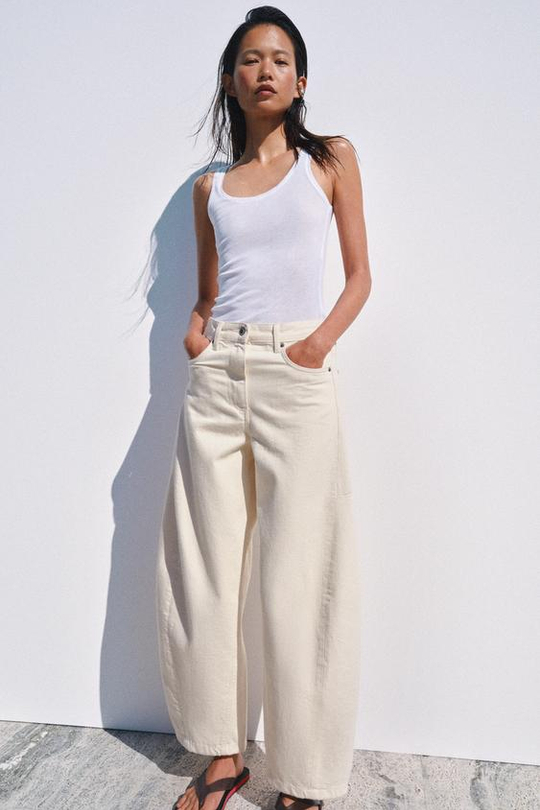 ZARA ДЖИНСЫ ZW COLLECTION ANKLE BALLOON СО СРЕДНЕЙ ПОСАДКОЙ, ЭКРЮ
