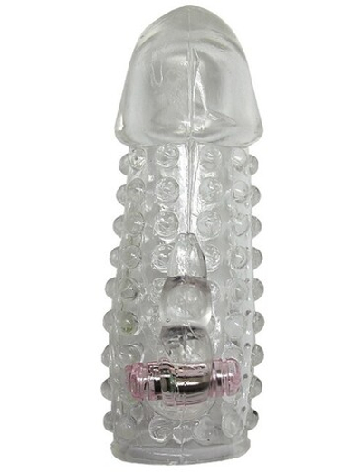 Прозрачная стимулирующая насадка на пенис с вибро-пулькой (Цвет: прозрачный)