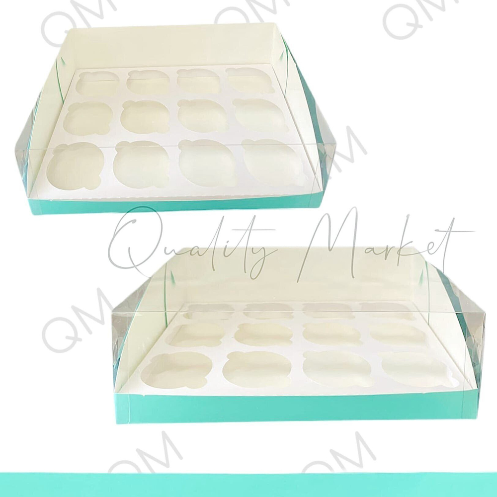 Коробка под капкейки с пластиковой крышкой 310*235*100 мм (12) (тиффани), 50шт