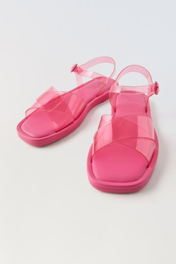 ZARA САНДАЛИИ С ДЕТАЛЬЮ ИЗ ВИНИЛА, РОЗОВЫЙ