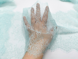 Кружево шантильи, с ресничками, светлая бирюза, 23 см, купон, SK-2404, купон (3м)