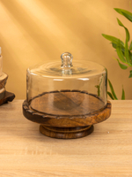 Блюдо сервировочное с крышкой, 22×22×20 см, дерево, стекло