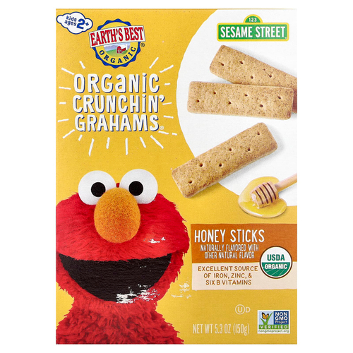 Earth's Best, Organic Crunchin' Grahams®, медовые палочки для детей от 2 лет, 150 г (5,3 унции)