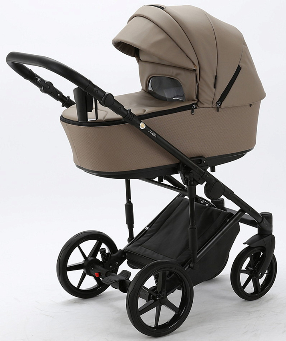 Детская коляска Adamex Zico Deluxe 3 в 1 Z-SA09 ТЕМНО-БЕЖЕВАЯ КОЖА